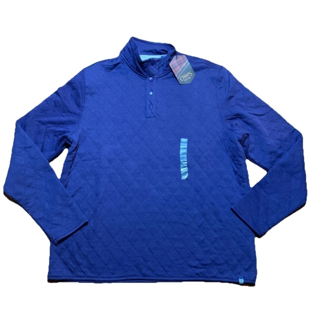 Chaps Quilted Pullover Jacket 1/4 Snap Blue Long Sleeve Mock Neck Sz XL NWT